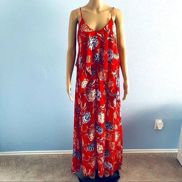 Romeo + Juliet Red Floral Flounce Maxi Dress S - Picture 2 of 14